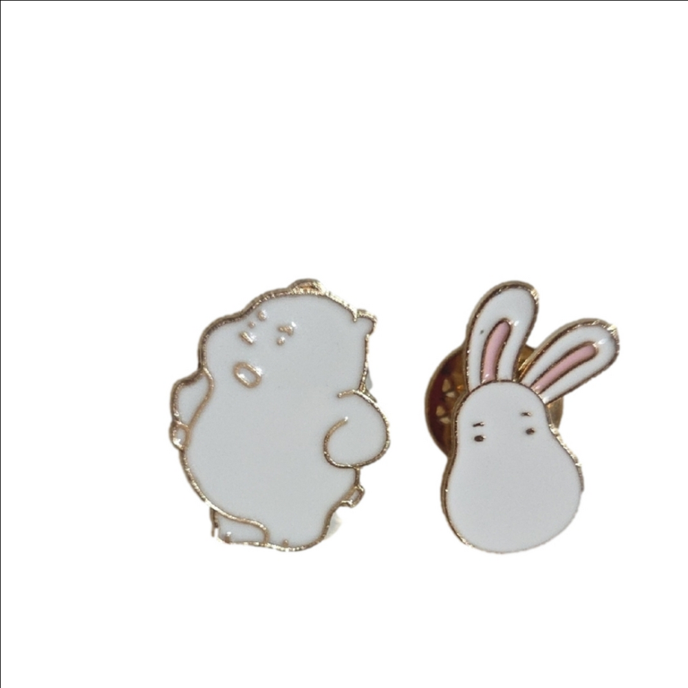 White Pink Animal Enamel Pins